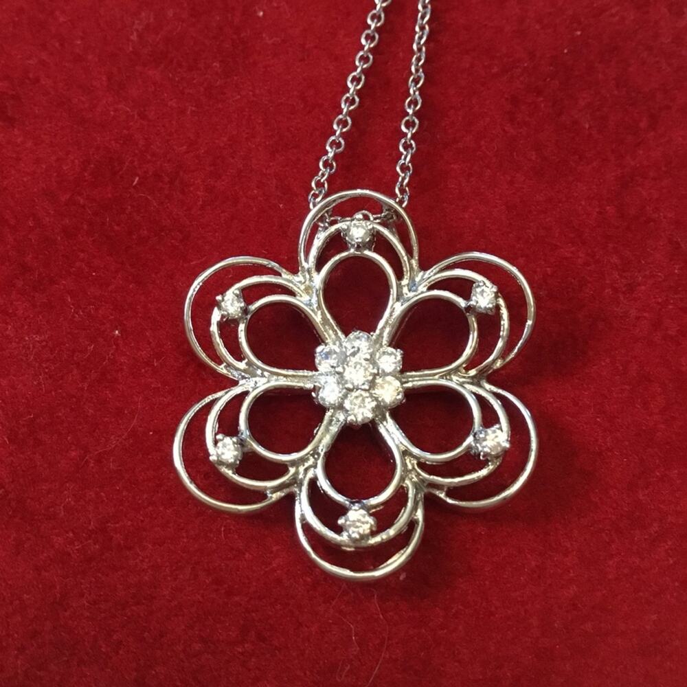 Sterling Silver Six-Petal Crystal Flower Necklace